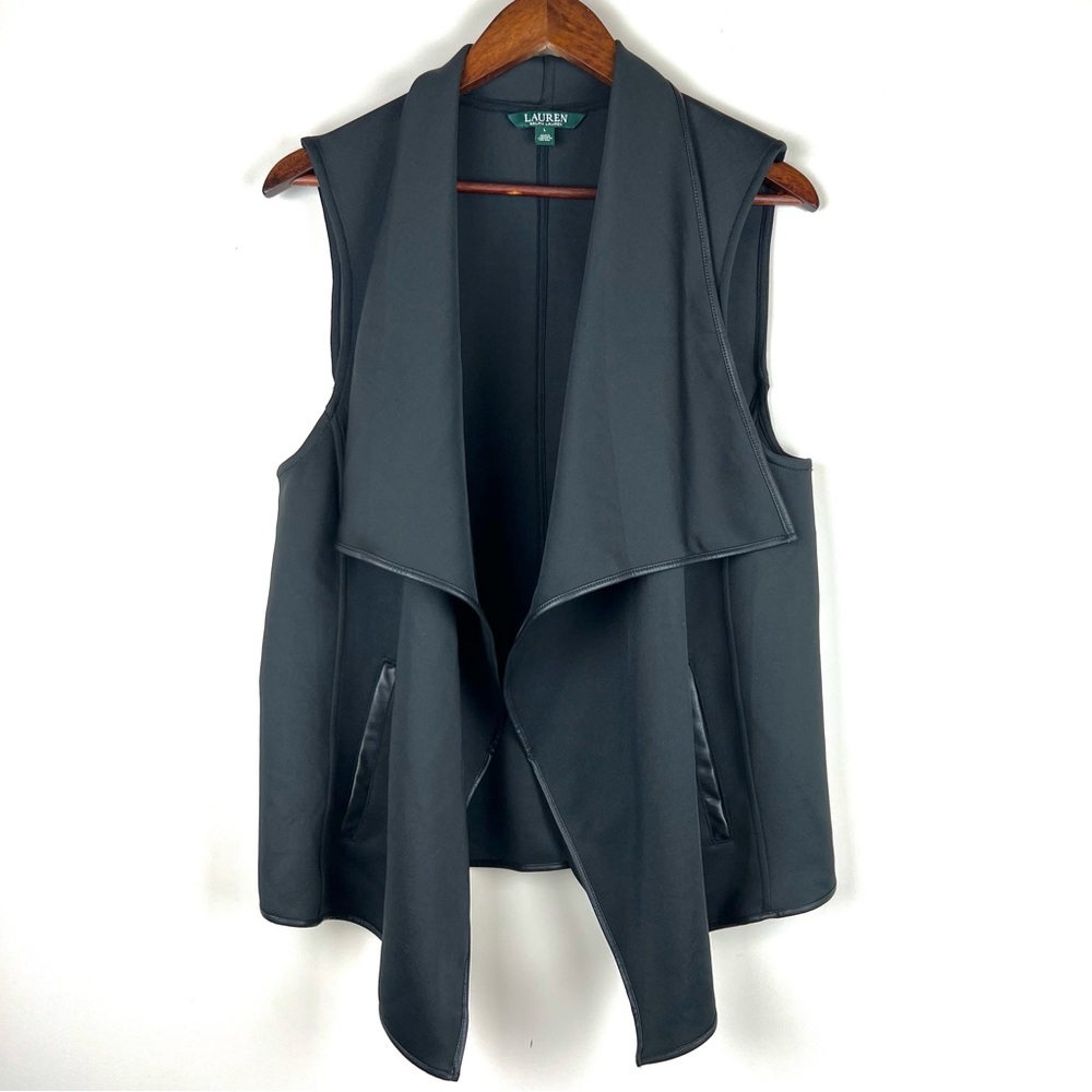 Lauren Ralph Lauren Asymmetric Open Front Black Vest Women’s Size L 0143